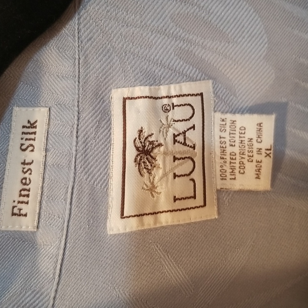 Luau men's shirt finest silk,grayish blue ,XL Camp style. Hawaiian. - Picture 4 of 6